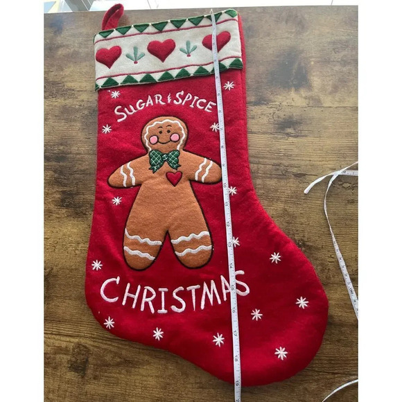 Sugar & Spice Christmas Red Stocking Embroidery Gingerbread Man 6X19 - Picture 5 of 11